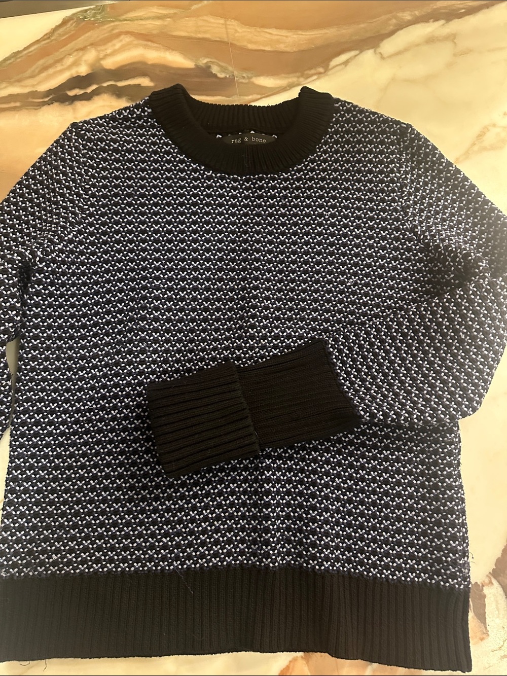 rag & bone Navy and light blue Knit Crewneck Sweater
